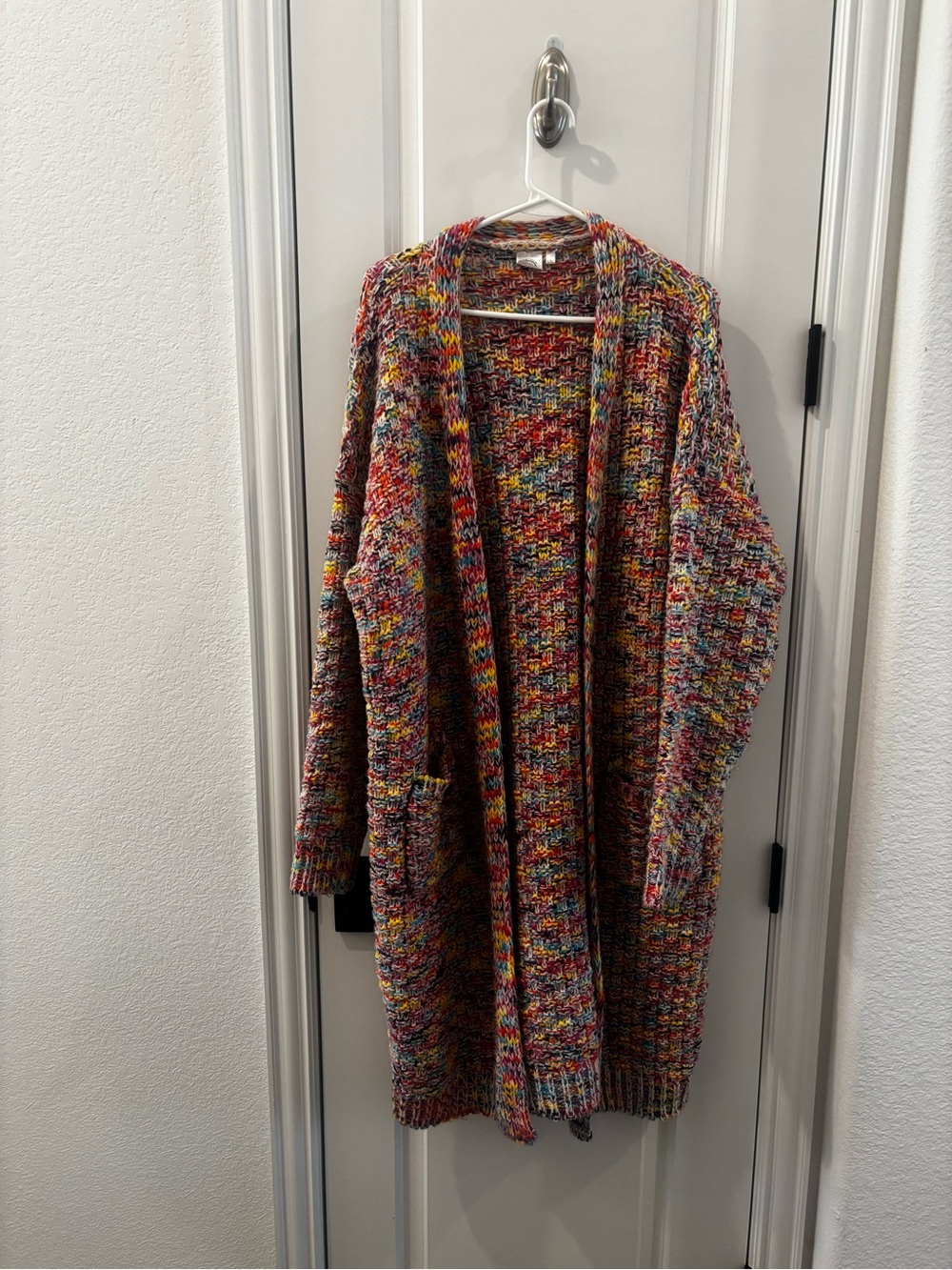 Multicolor Open-Front Knit Cardigan Sweater